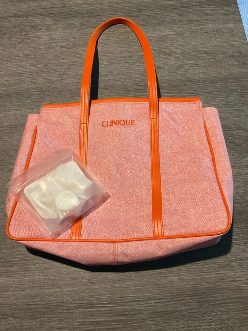 Clinique Pink and Orange Canvas Cosmetic Tote with Colorful Pouches - Picture 6 of 7
